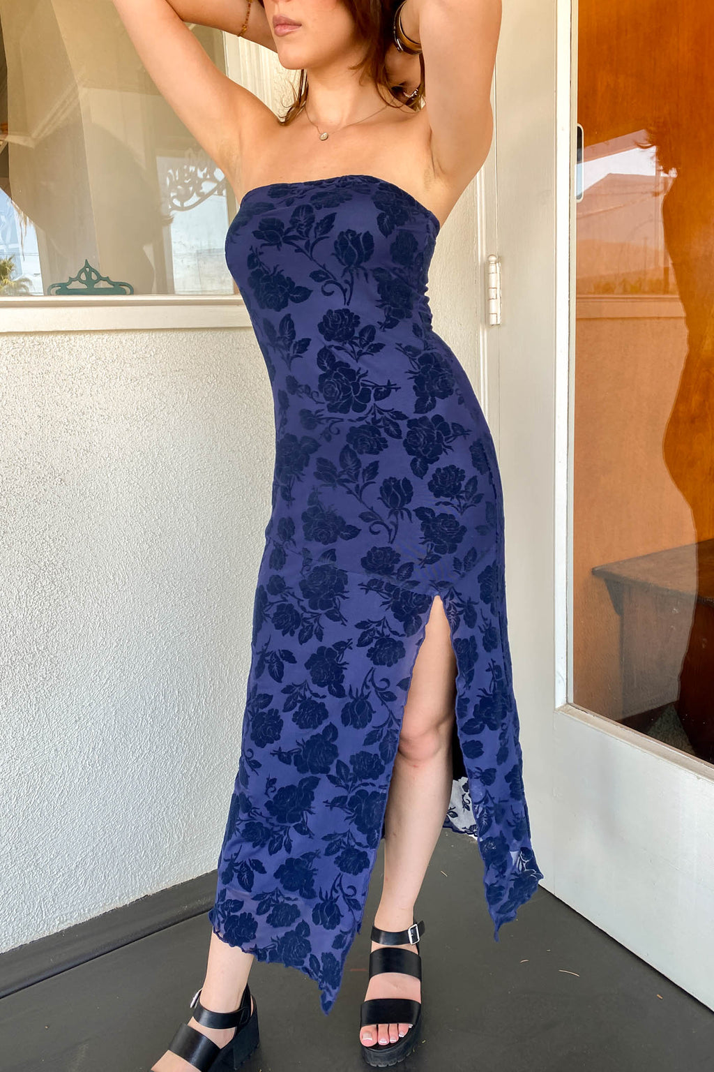 Floral Stretch Lace Strapless Dress