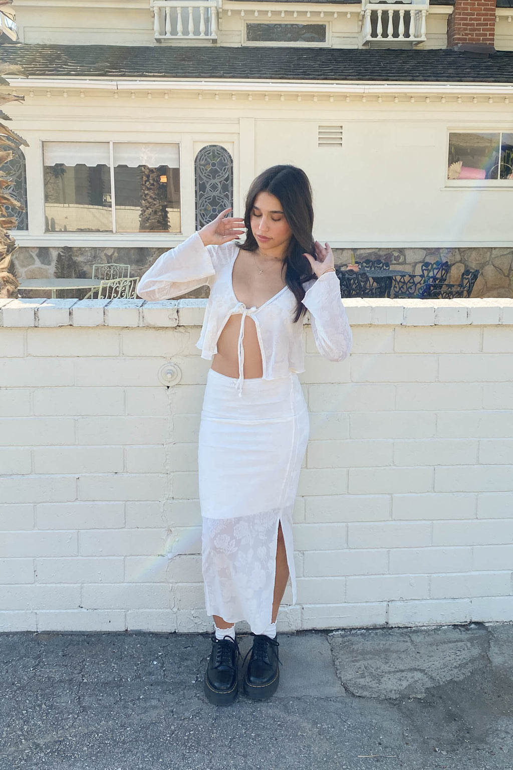 Floral Stretch Lace Midi Skirt