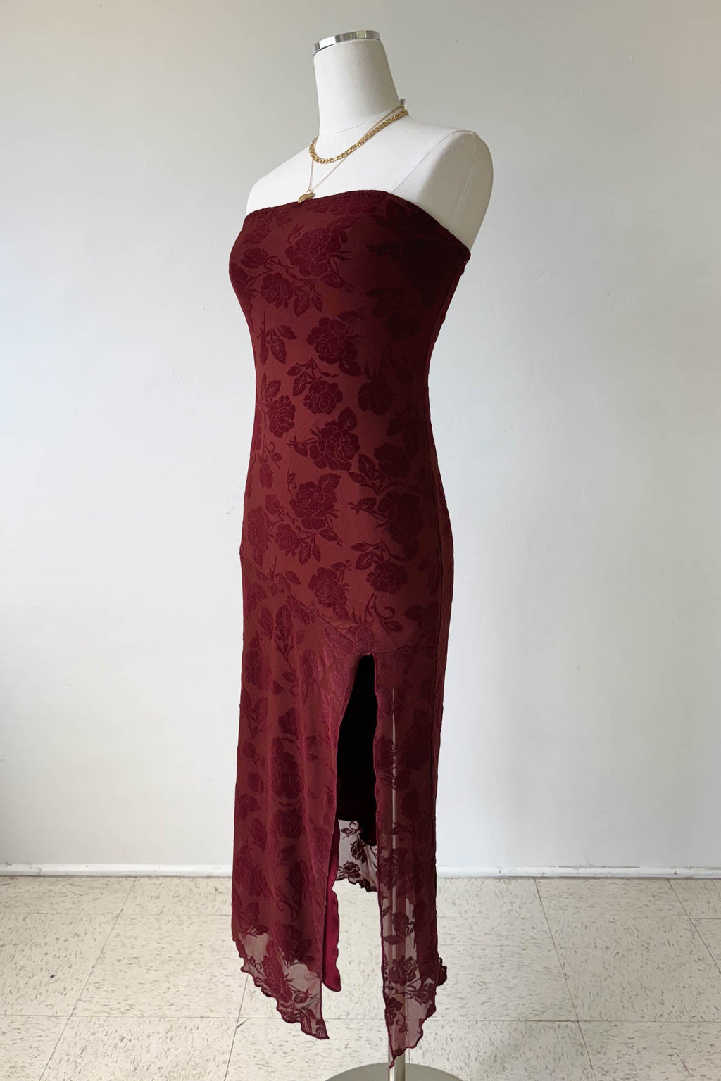 Floral Stretch Lace Strapless Dress